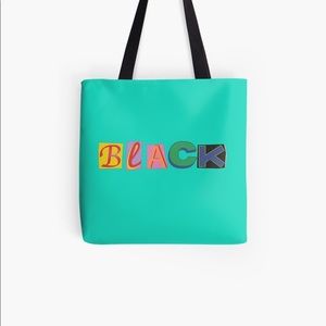 Black summer teal blue tote bag